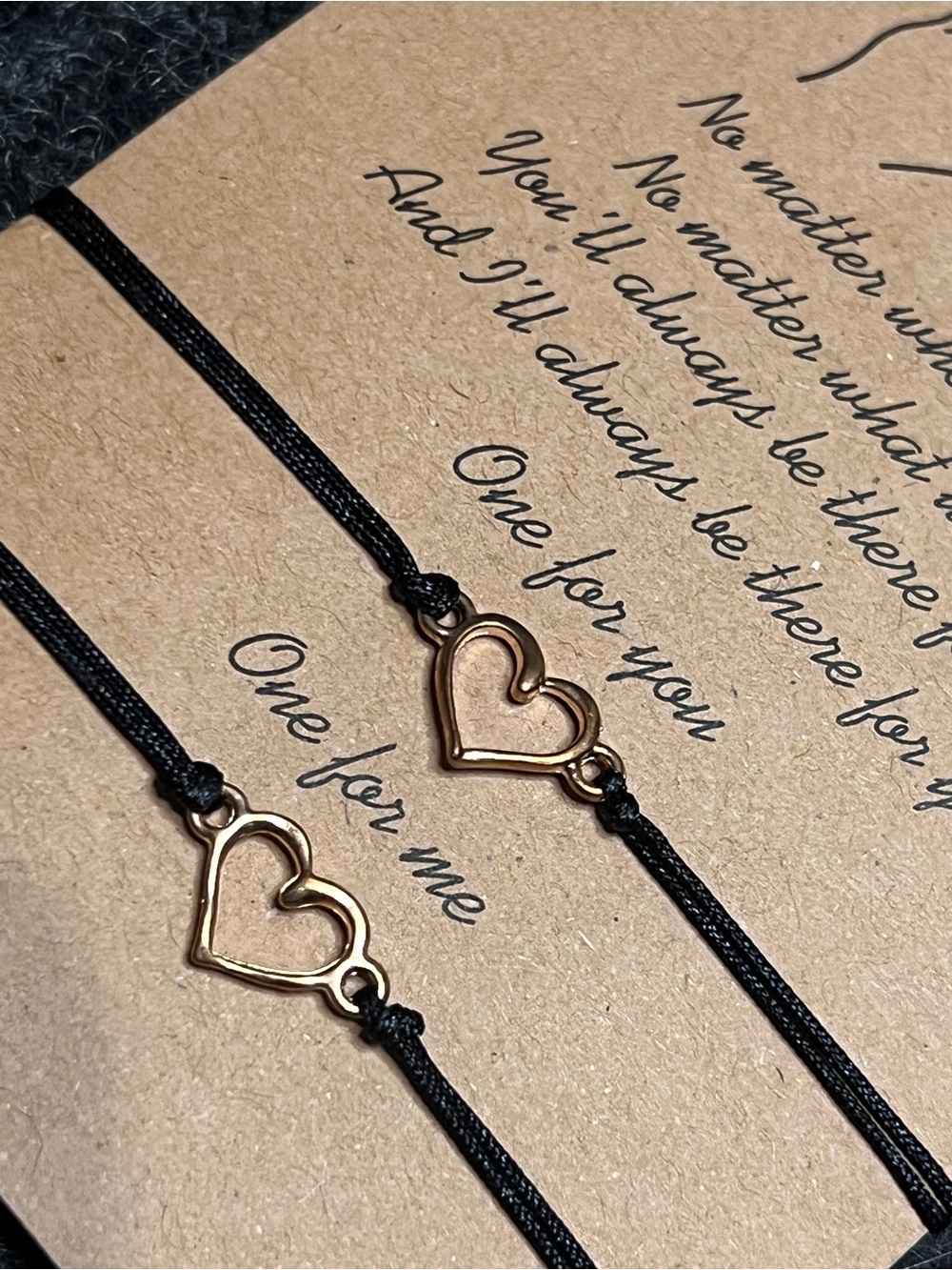 Heart Charm Friendship Bracelets - Black Cord with Gold Hearts